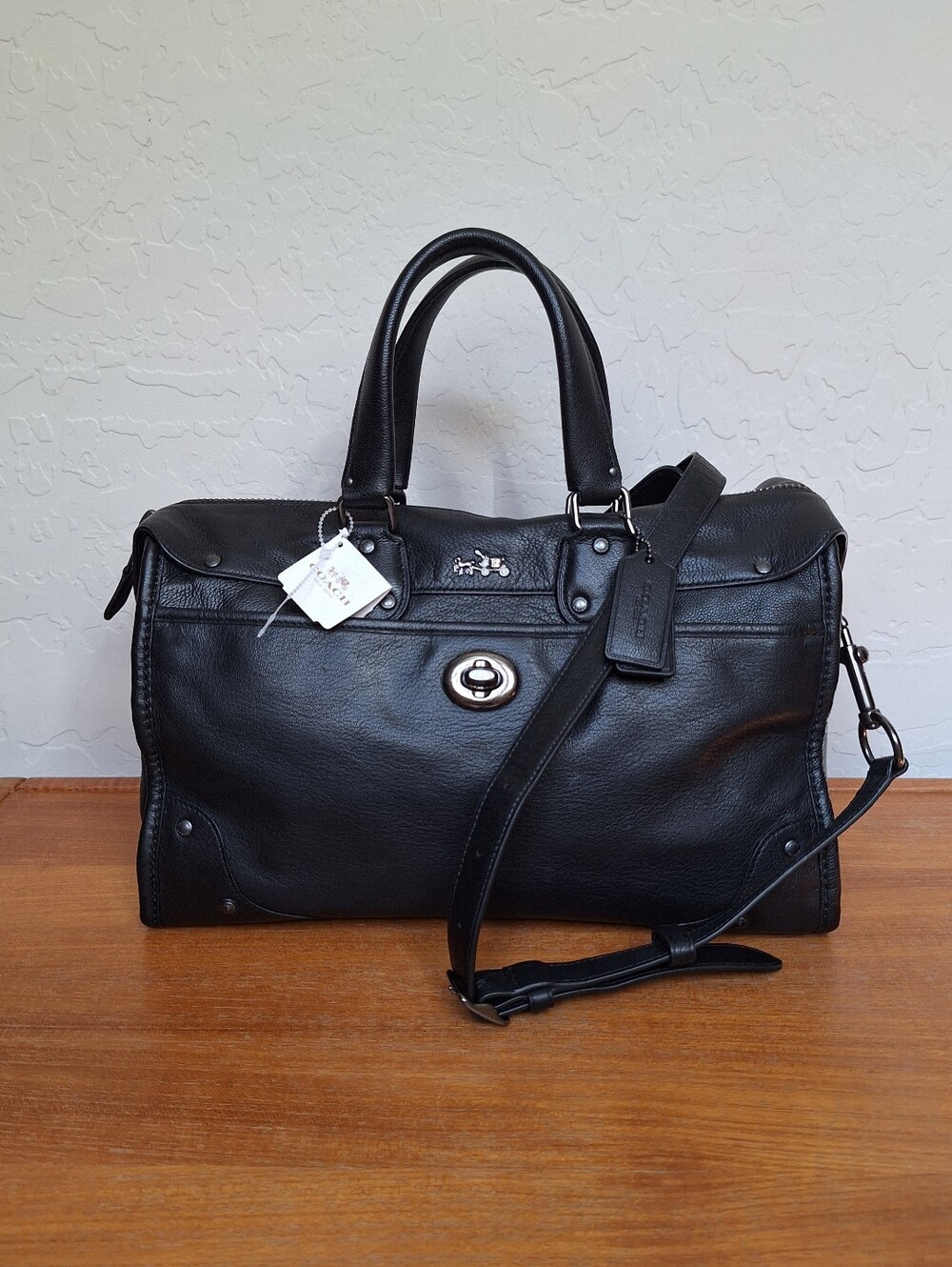Coach Rhyder 32 Satchel Black Leather Gunmetal Edgy Americana 33689 NWT